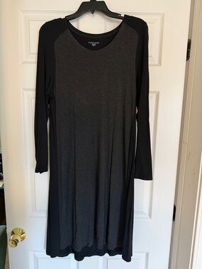 Eileen Fisher Black and Charcoal Long-Sleeve Knit Shift Dress